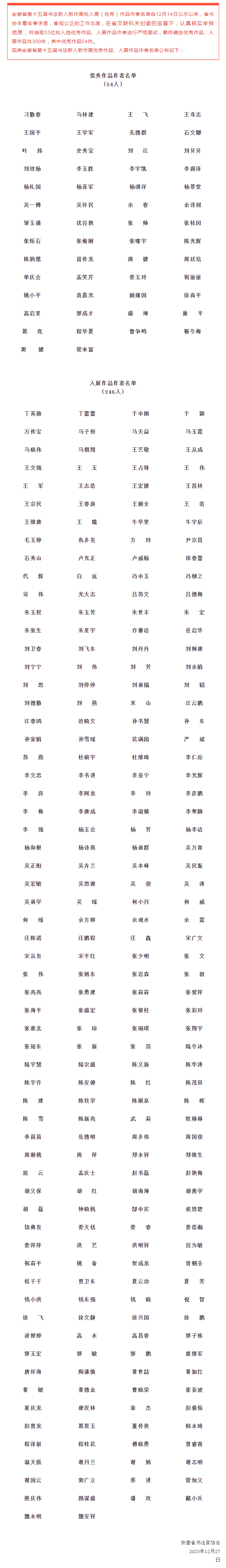 公告 | 迈博myball第十五届书法新人新作展入展（优秀）作品作者名单(图1)